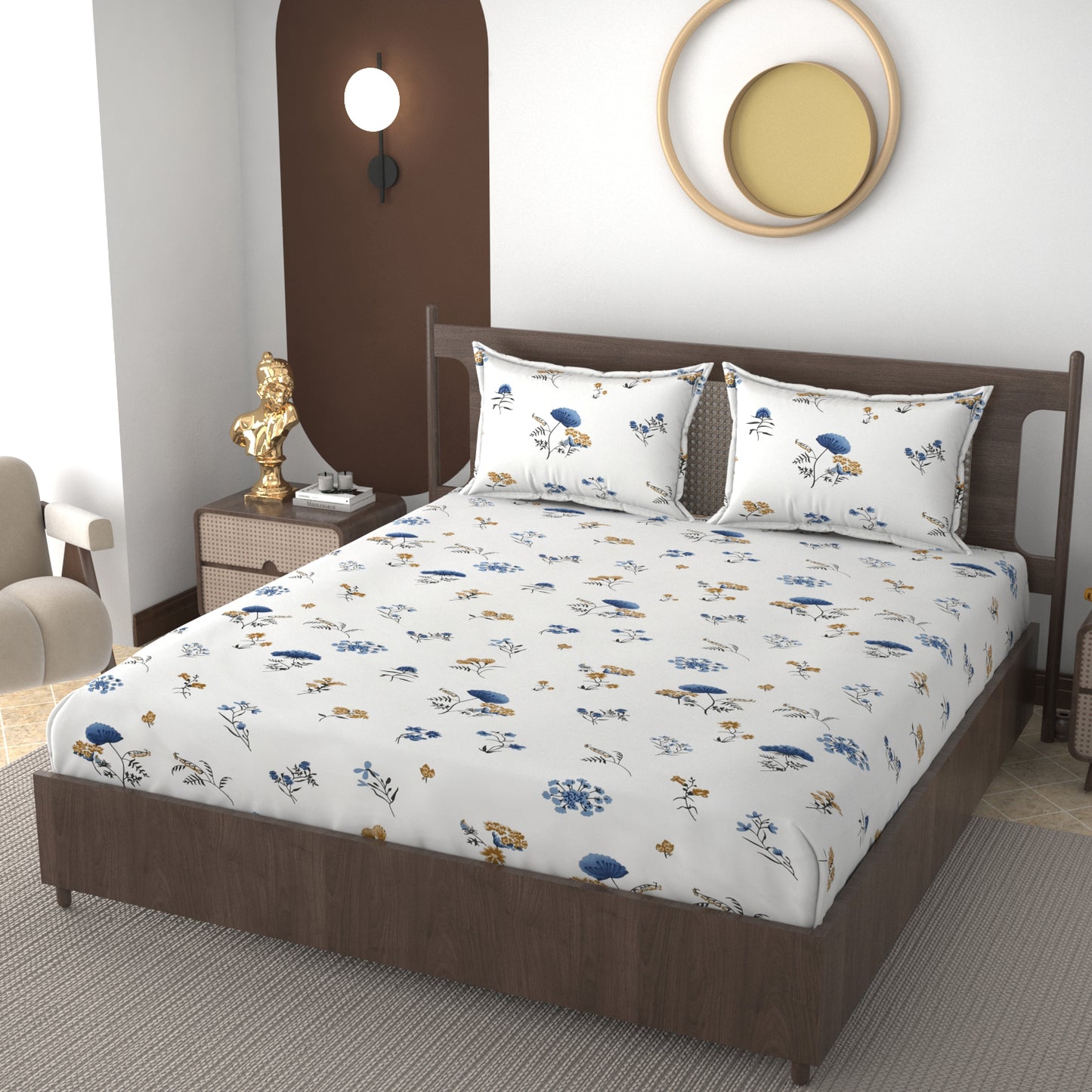 Furnofy 140 GSM Flat Double Bedsheet (90x100 inches) with 2 Pillow Covers (18x 27 inches) -Floral Multicolors