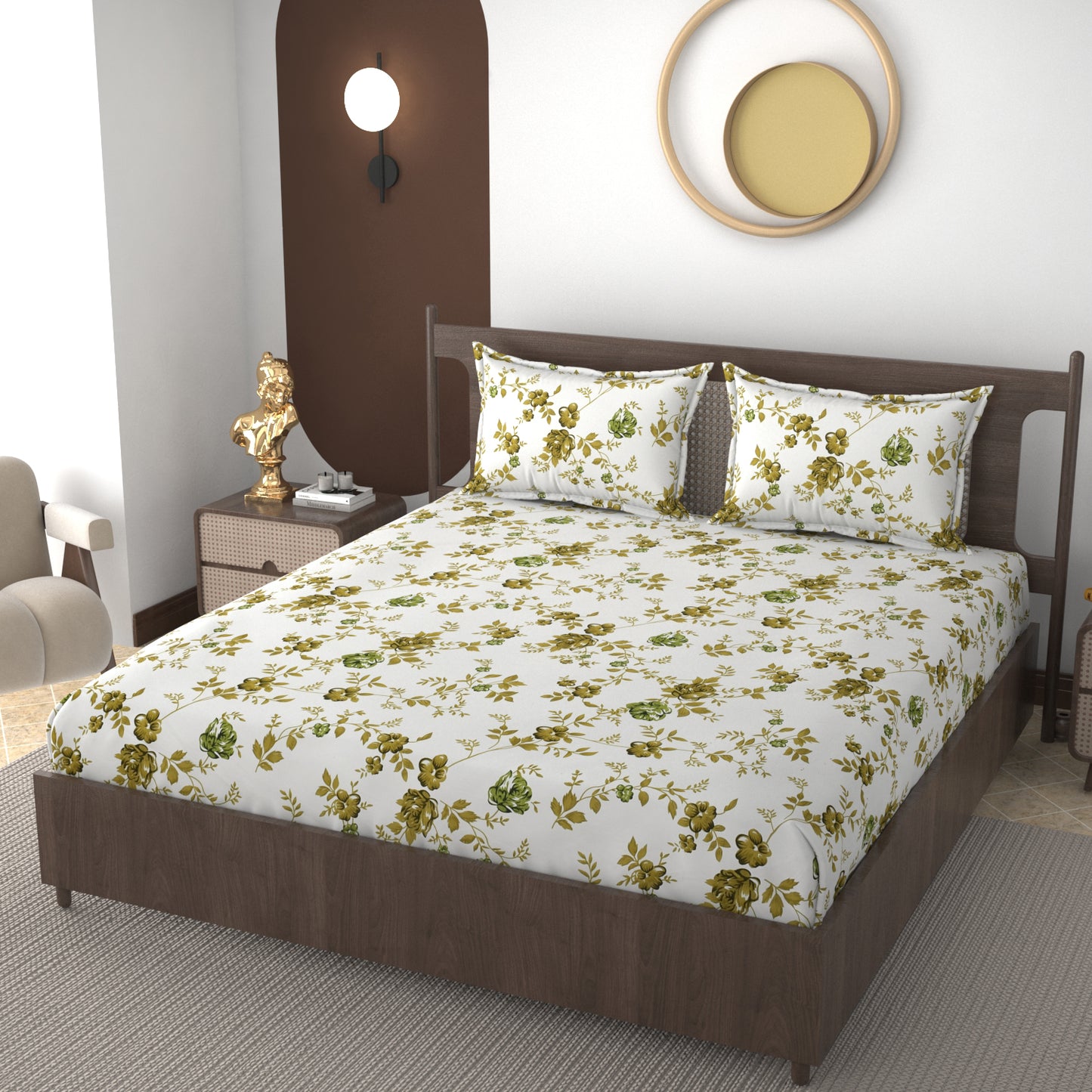 Furnofy 140 GSM Flat Double Bedsheet (90x100 inches) with 2 Pillow Covers (18x 27 inches) - Floral Multicolors