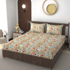 Furnofy 140 GSM Flat Double Bedsheet (90x100 inches) with 2 Pillow Covers (18x 27 inches) - Floral Multicolors