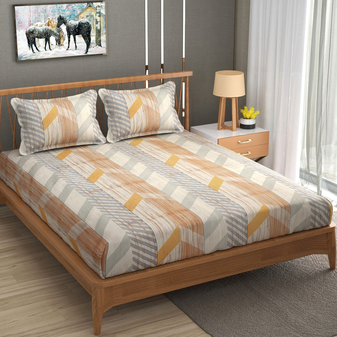 Furnofy 140 GSM Flat Double Bedsheet (90x100 inches) with 2 Pillow Covers (18x27 inches) - Abstract Multicolors