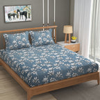 Furnofy 140 GSM Flat King Size Bedsheet (108 x 108 inches) with 2 Pillow Covers (18 x 27 inches) - Floral, Blue