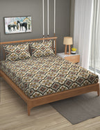 Furnofy Premium Printed Double Bedsheet (90x100 Inches) with 2 Pillow Covers (Flat, Geometric) - Multicolor