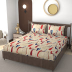 Furnofy 140 GSM Fitted  Double Bedsheet (78"x72" + 6" Pocket Size) with 2 Pillow Covers (18x27 inches) - Abstract