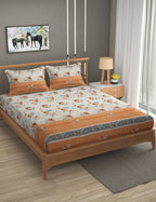 Furnofy Premium Printed Double Bedsheet (90x100 Inches) with 2 Pillow Covers (Flat, Floral) - Peach and Beige