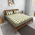 Furnofy 100% Cotton Traditional Jaipuri Print King Size Bedsheet (90x108 Inches) with 2 Matching Pillow Covers – Flat, Black & White