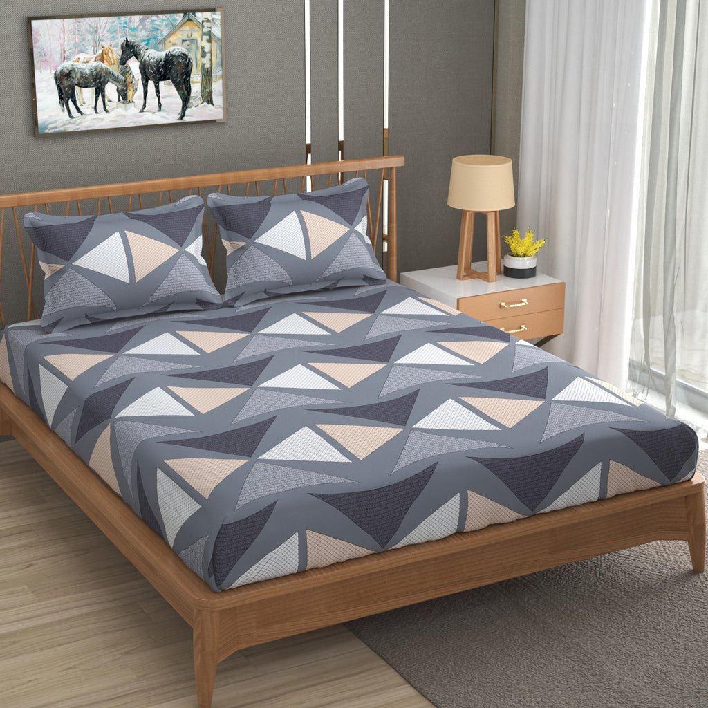 Furnofy Premium King Bedsheet with 2 Pillow Covers (108x108 Inches) - Flat, Multi Triangle, Geometric