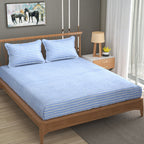 Furnofy 140 GSM Fitted  Double Bedsheet (78"x72" + 6" Pocket Size) with 2 Pillow Covers (18x27 inches) - Abstract, Blue