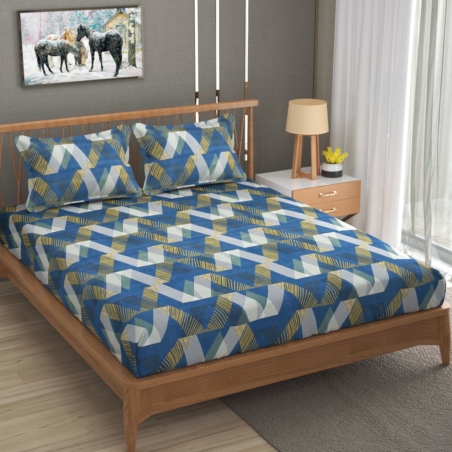 Furnofy Premium Printed Double Bedsheet (90x100 Inches) with 2 Pillow Covers - Flat, Multicolor - Abstract