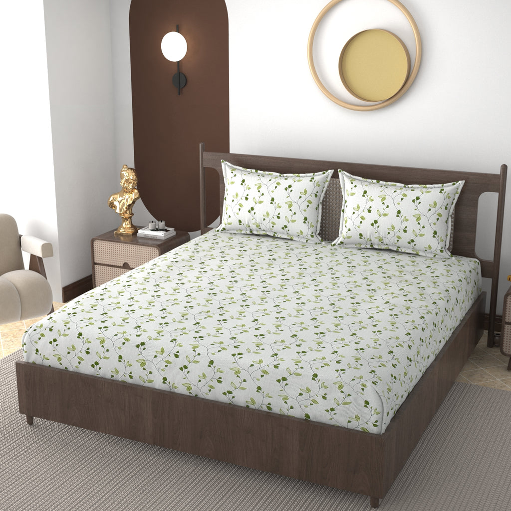Furnofy 140 GSM Fitted  Double Bedsheet (78"x72" + 6" Pocket Size) with 2 Pillow Covers (18x27 inches) - Abstract, Blue