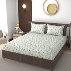 Furnofy 140 GSM Fitted  Double Bedsheet (78"x72" + 6" Pocket Size) with 2 Pillow Covers (18x27 inches) - Abstract, Blue