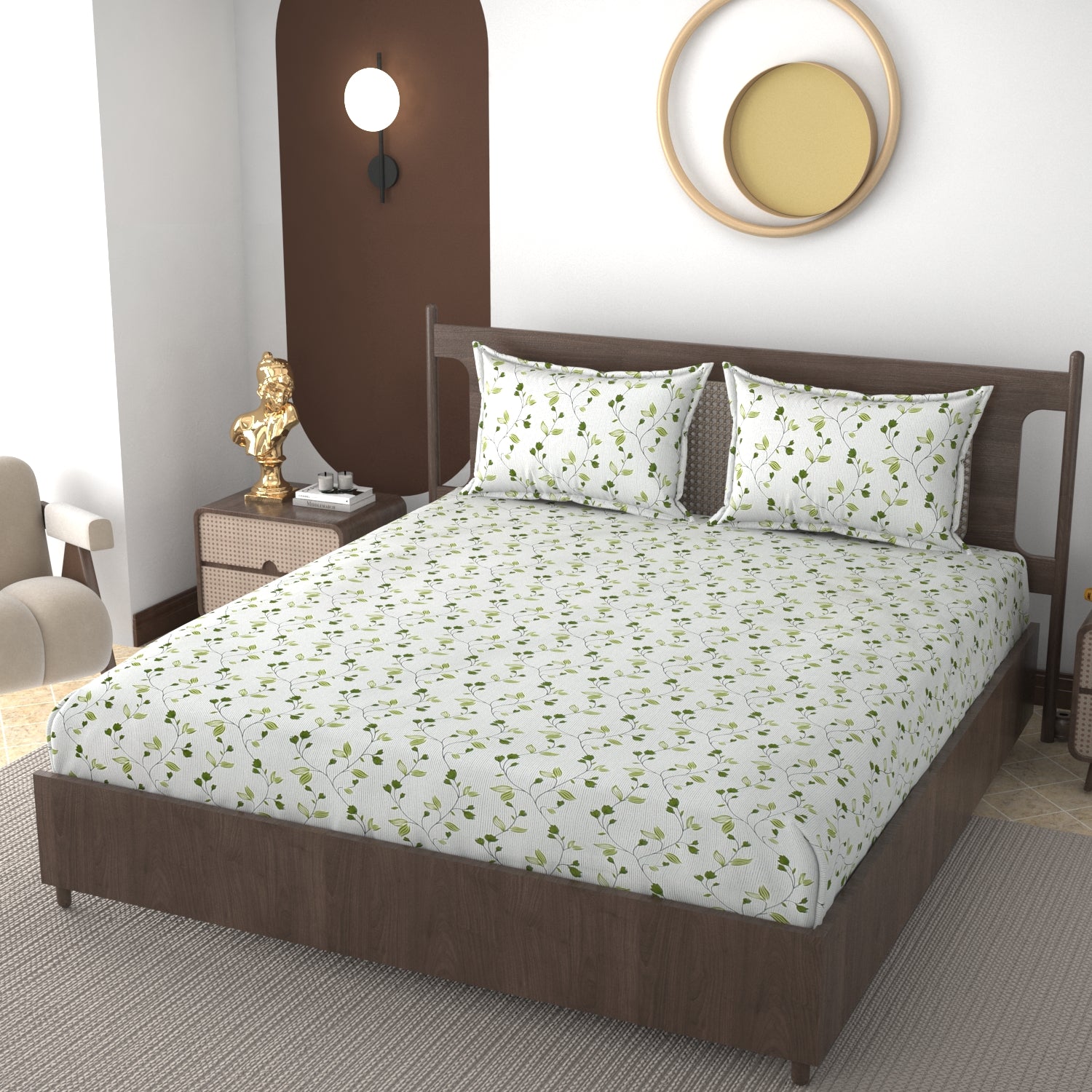 Furnofy 140 GSM Fitted  Double Bedsheet (78"x72" + 6" Pocket Size) with 2 Pillow Covers (18x27 inches) - Abstract, Blue
