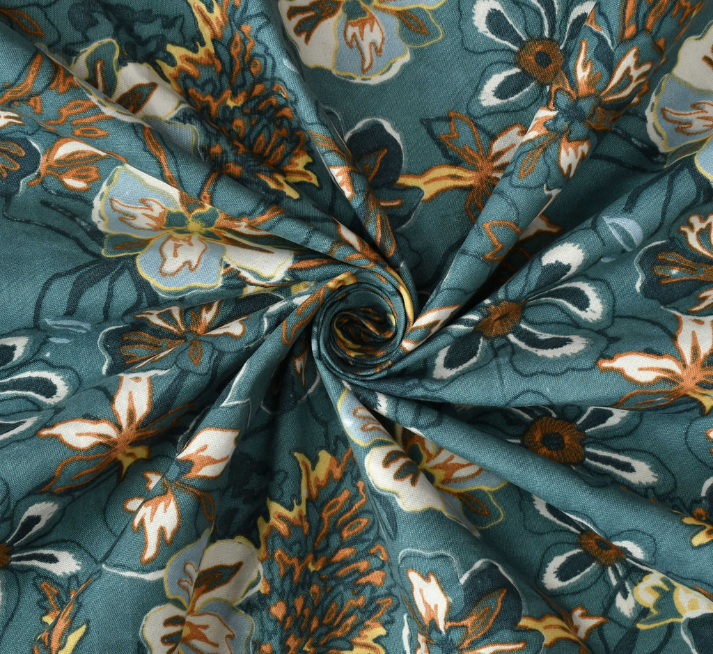 Furnofy Premium Fitted Double Bedsheet with 2 Pillow Covers (L-78" x B-72" + 6" Pocket) - Fitted, Green & Blue - Floral