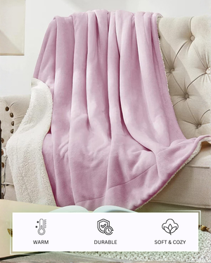 Furnofy Premium Soft Sherpa Warm Blankets (55x90 Inches) - Soft Pink