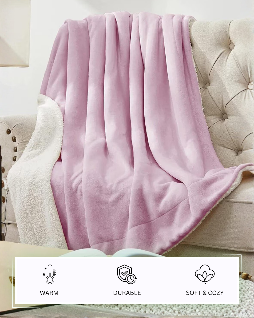 Furnofy Premium Soft Sherpa Warm Blankets (55x90 Inches) - Soft Pink