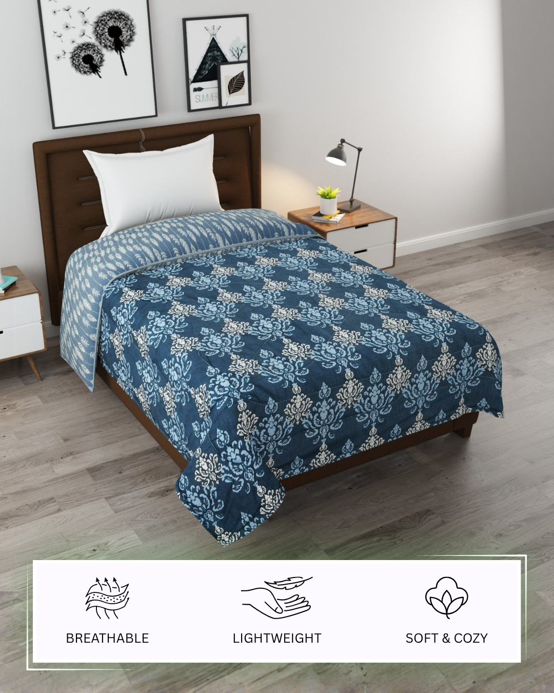 Furnofy 220 GSM Premium Single Reversible Comforter/Quilt (150x224 cm) - Microfiber, Pack of 1