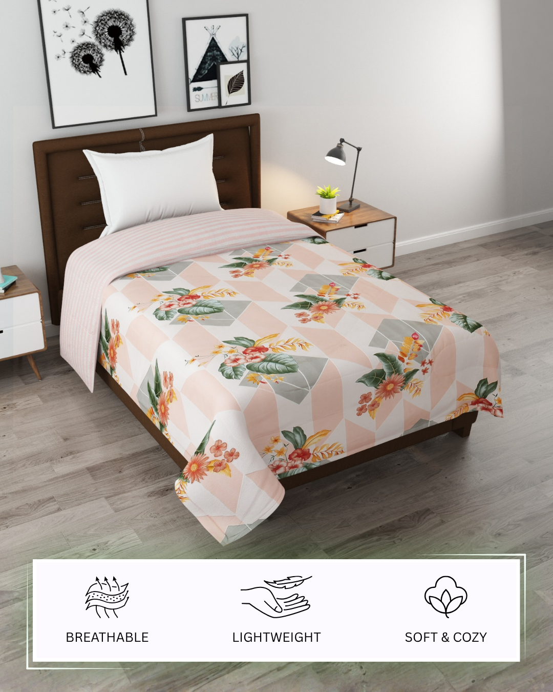 Furnofy 220 GSM Premium Single Reversible Comforter/Quilt (150x224 cm) - Microfiber, Pack of 1