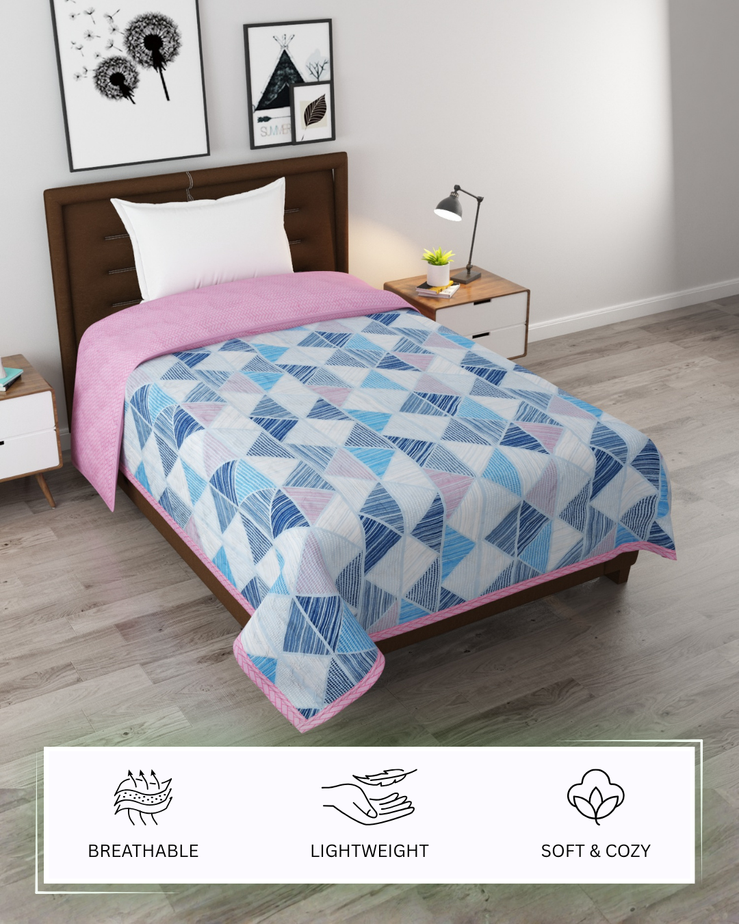 Furnofy 180 GSM Premium Single Bed Reversible Comforter/Quilt (150x220 cm) - Microfiber, Pack of 1, Abstract Blue