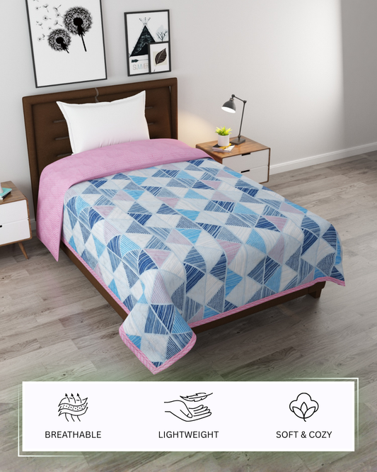 Furnofy 180 GSM Premium Single Bed Reversible Comforter/Quilt (150x220 cm) - Microfiber, Pack of 1, Abstract Blue