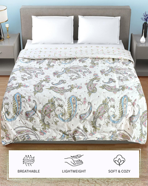 Furnofy 200 GSM Premium Single Bed Reversible Comforter/Quilt (150x220 cm) - Microfiber, Pack of 1, Floral White