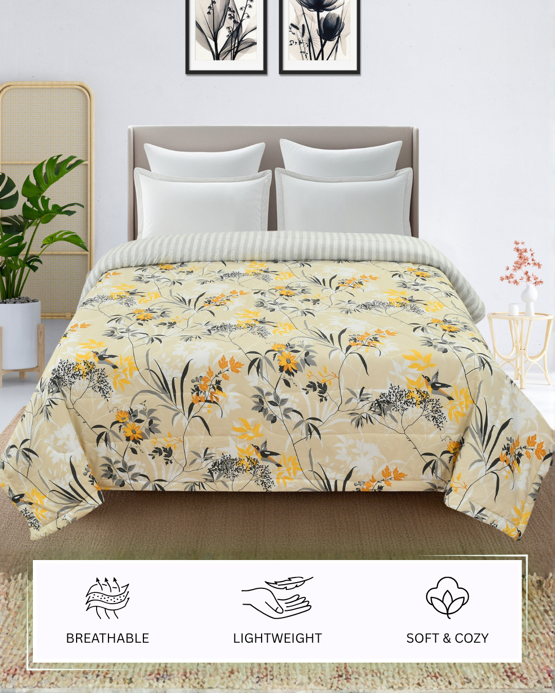Furnofy 220 GSM Premium King Size Reversible Comforter/Quilt (220x224 cm) - Microfiber, Pack of 1