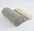 Furnofy Cotton Hand Knitted Throw Blanket (50 x 60 Inches), Black & White