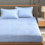 Furnofy 140 GSM Fitted  Double Bedsheet (78"x72" + 6" Pocket Size) with 2 Pillow Covers (18x27 inches) - Abstract, Blue