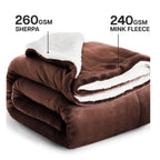 Furnofy Premium Soft Sherpa Warm Blankets (85x90 Inches) - Dark Coffee