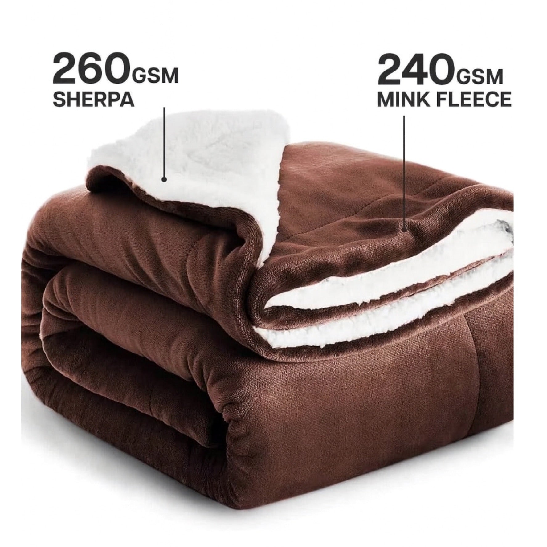 Furnofy Premium Soft Sherpa Warm Blankets (85x90 Inches) - Dark Coffee