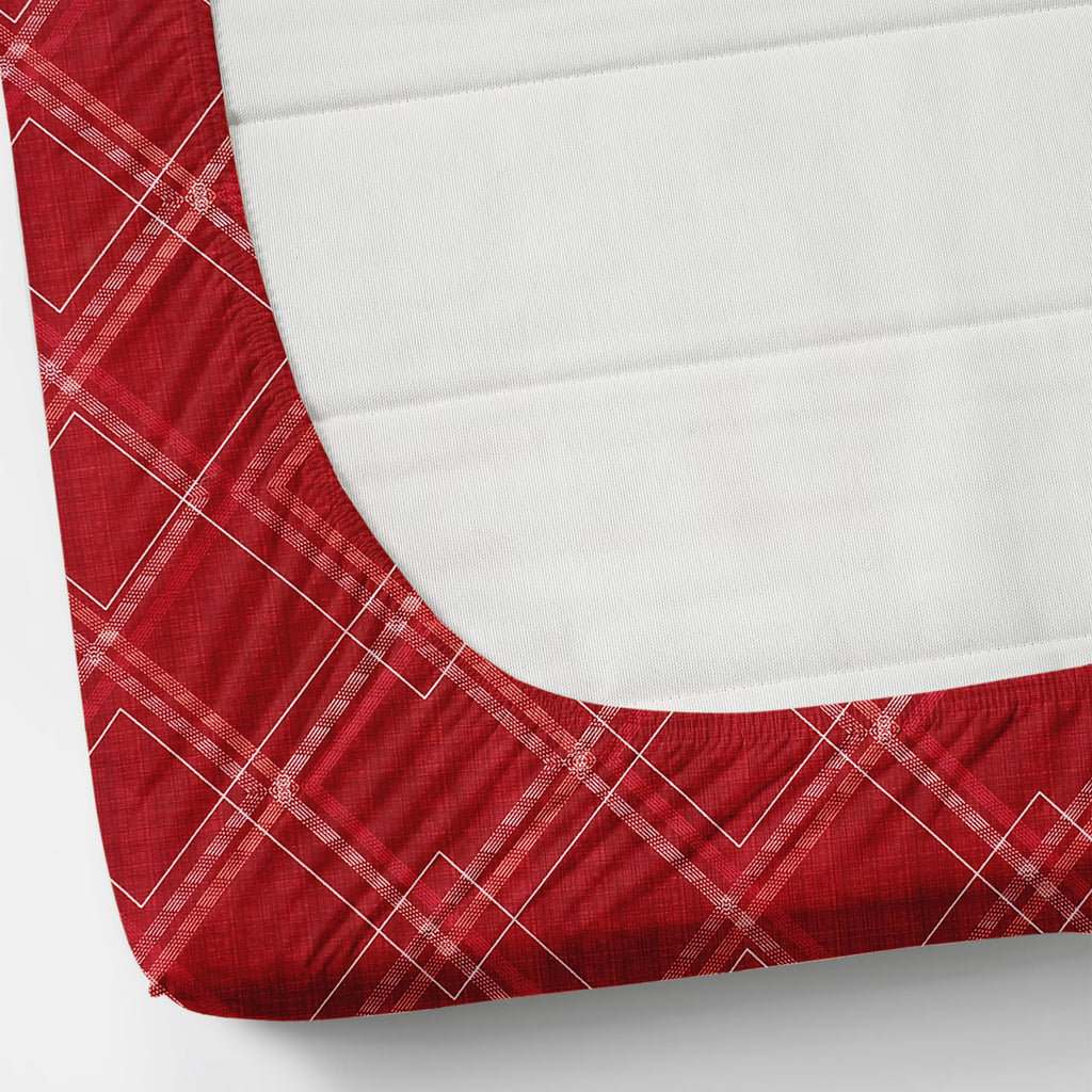 Furnofy Premium Fitted Double Bedsheet with 2 Pillow Covers (L-78" x B-72" + 6" Pocket) - Fitted, Red & White