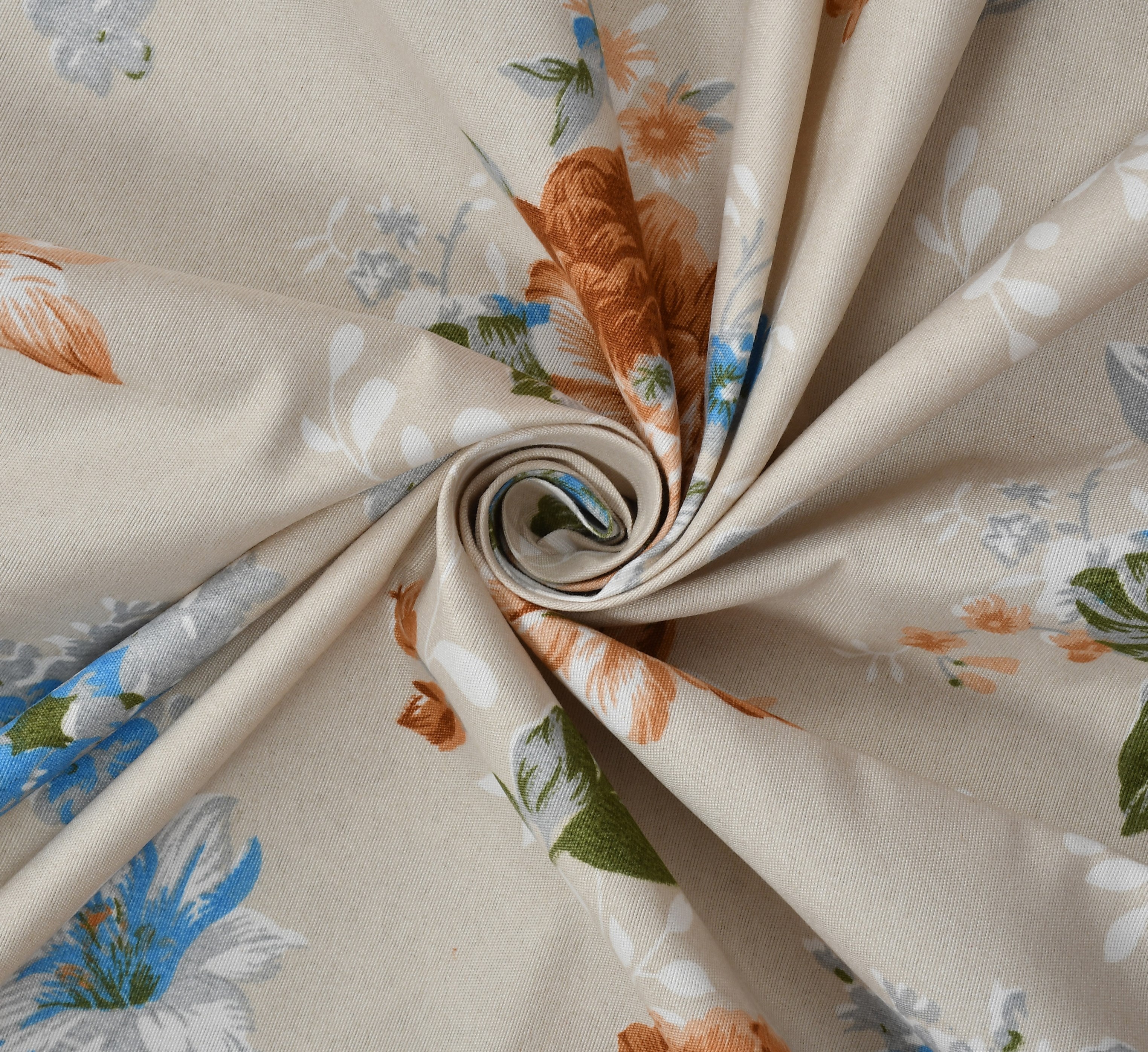 Furnofy Premium Printed Double Bedsheet (90x100 Inches) with 2 Pillow Covers (Flat, Floral) - Peach and Beige