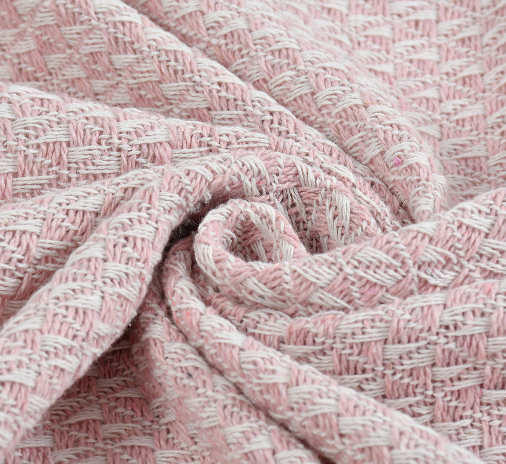 Furnofy Cotton Hand Knitted Throw Blanket (50 x 60 Inches), Pink