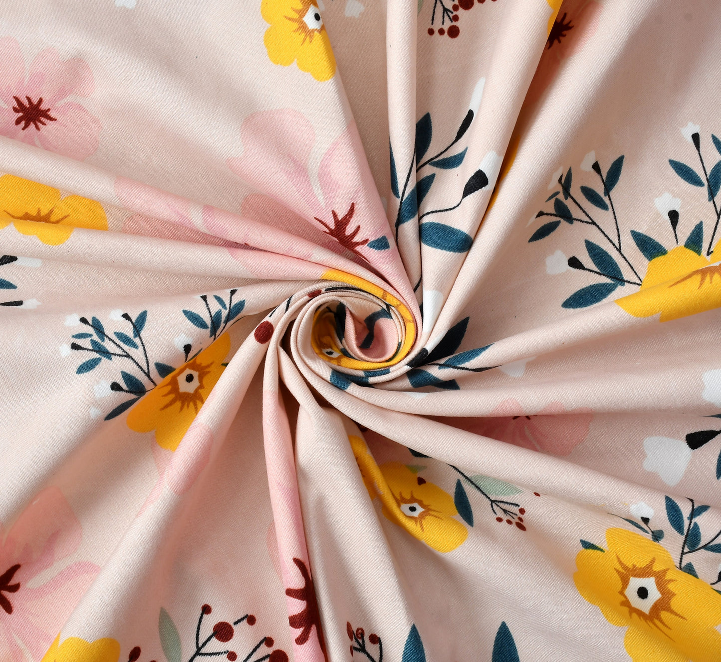 Furnofy Premium Cordinated King Bedsheet with 2 Pillow Covers (108x108 Inches) - Flat, Peach Sky Green, Floral