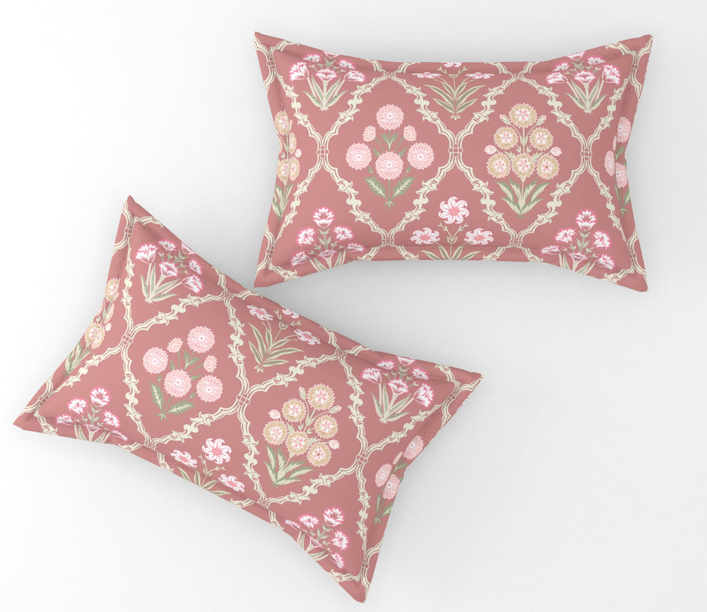 Furnofy 140 GSM Flat King Size Bedsheet (108 x 108 inches) with 2 Pillow Covers (18 x 27 inches) - Pink - Floral