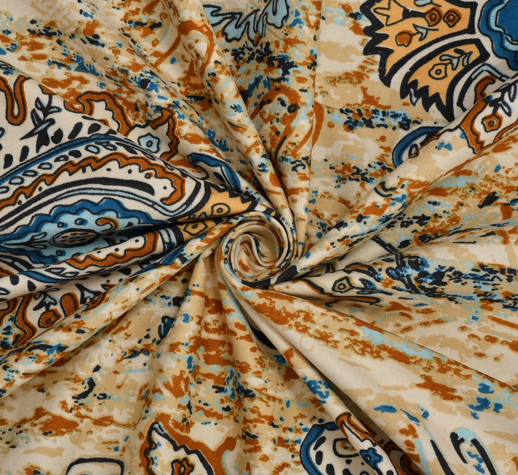 Furnofy Premium Tie & Dye Printed Double Bedsheet (90x100 Inches) with 2 Pillow Covers (Flat, Geometric) - Mustard and Turquoise
