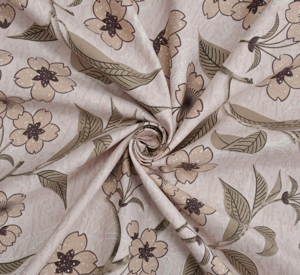 Furnofy Premium Printed Double Bedsheet (90x100 Inches) with 2 Pillow Covers (Flat, Floral) - Peach & Brown