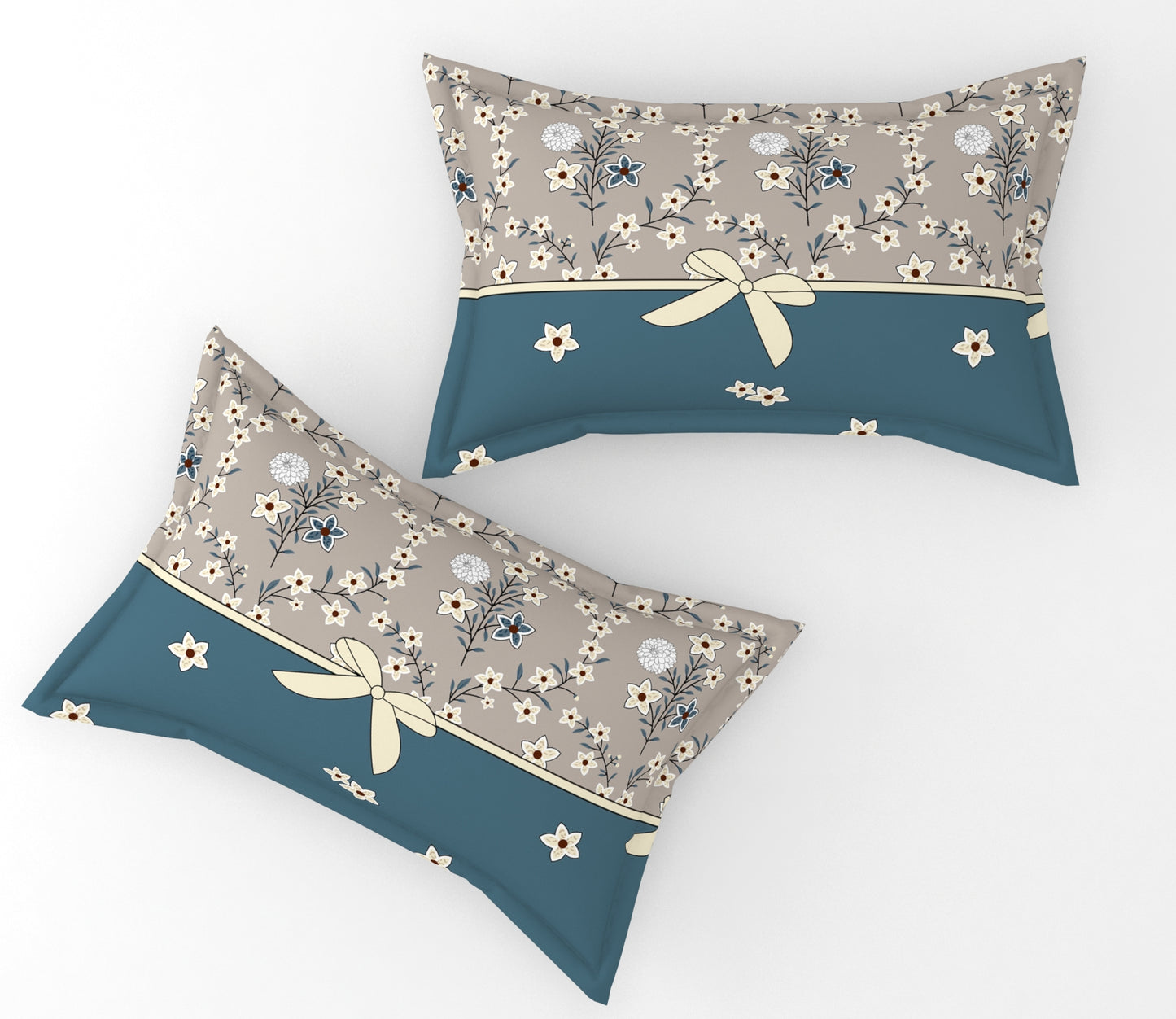 Furnofy Premium King Bedsheet with 2 Pillow Covers (108x108 Inches) - Flat, Grey & Aqua Green, Knot Print