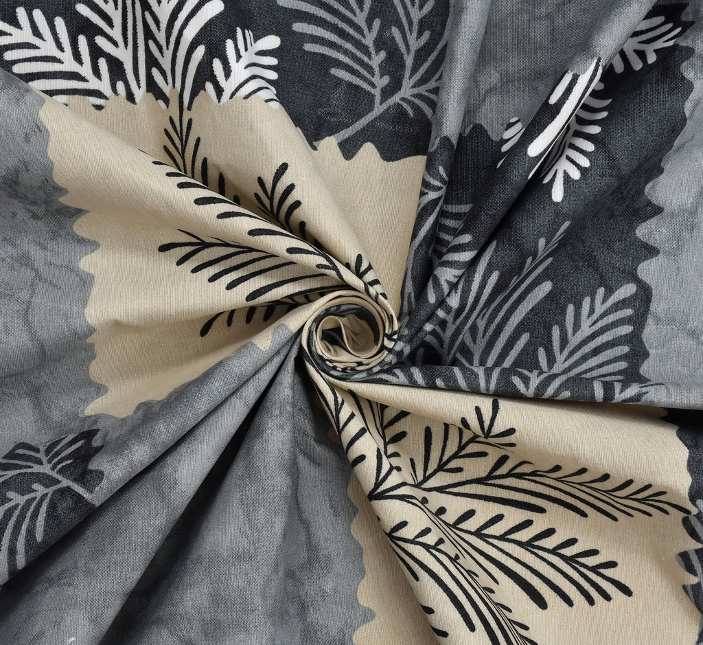 Furnofy Premium Printed Double Bedsheet (90x100 Inches) with 2 Pillow Covers (Flat, Blocks) - Grey & Beige