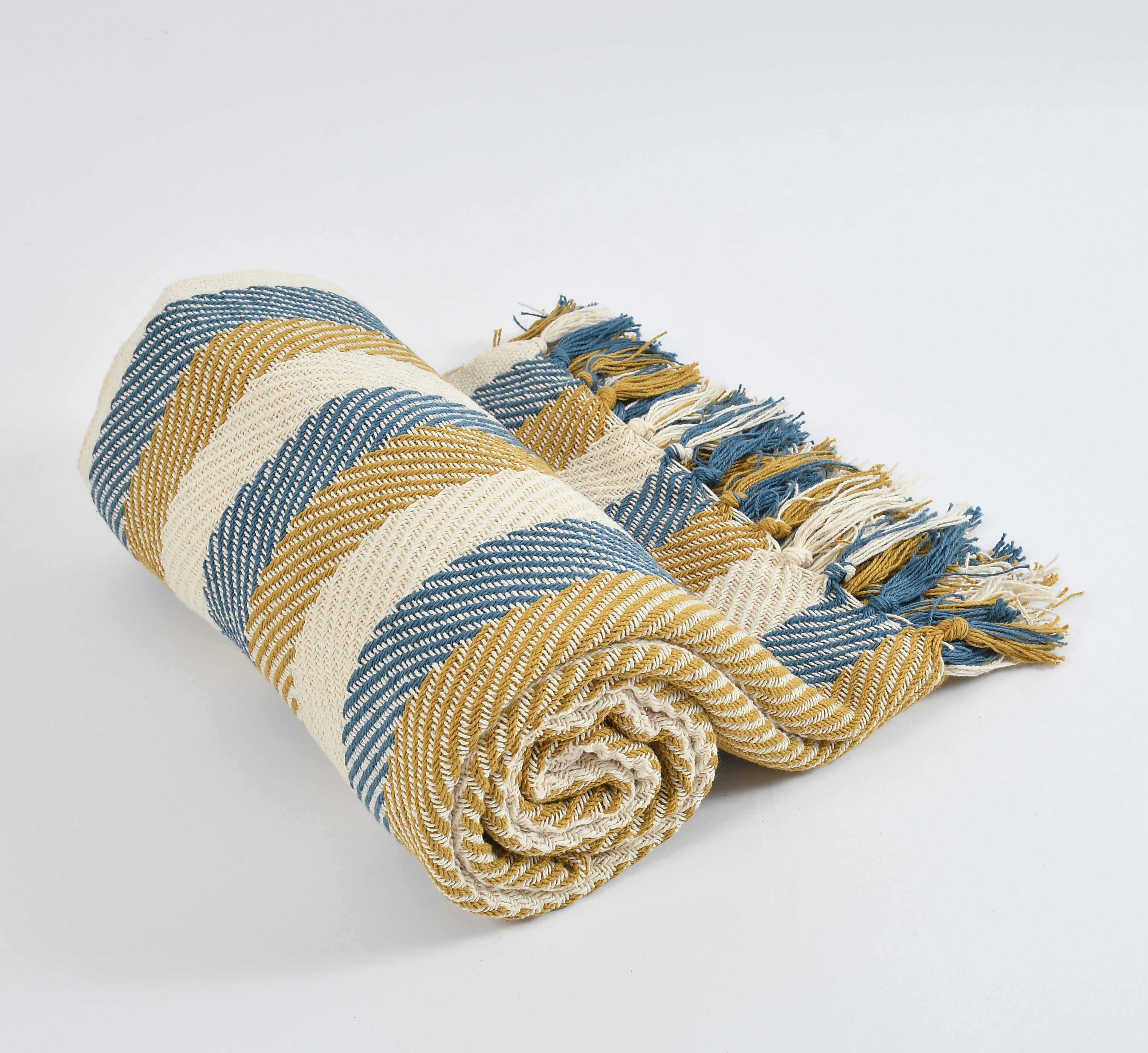 Furnofy Cotton Hand Knitted Throw Blanket (127 x 152) Cms -Multicolor