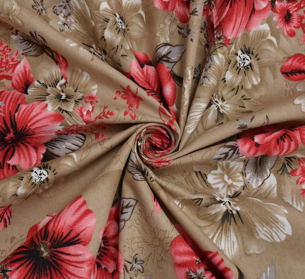 Furnofy Premium Printed Double Bedsheet (90x100 Inches) with 2 Pillow Covers (Flat, Floral) - Brown and Pink