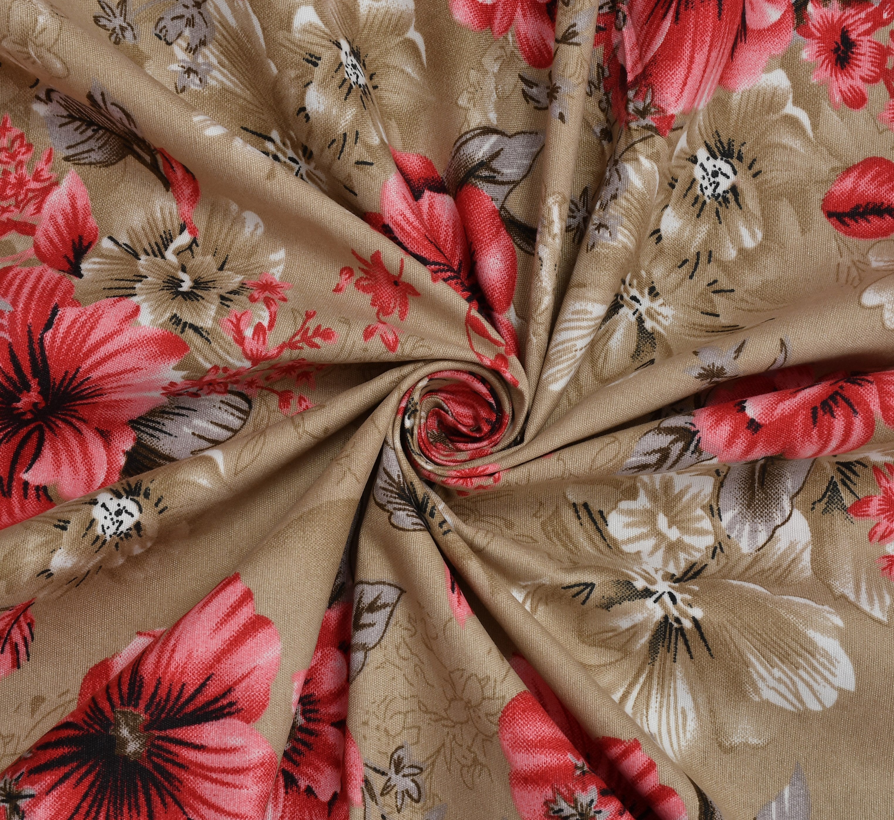 Furnofy Premium Printed Double Bedsheet (90x100 Inches) with 2 Pillow Covers (Flat, Floral) - Brown and Pink