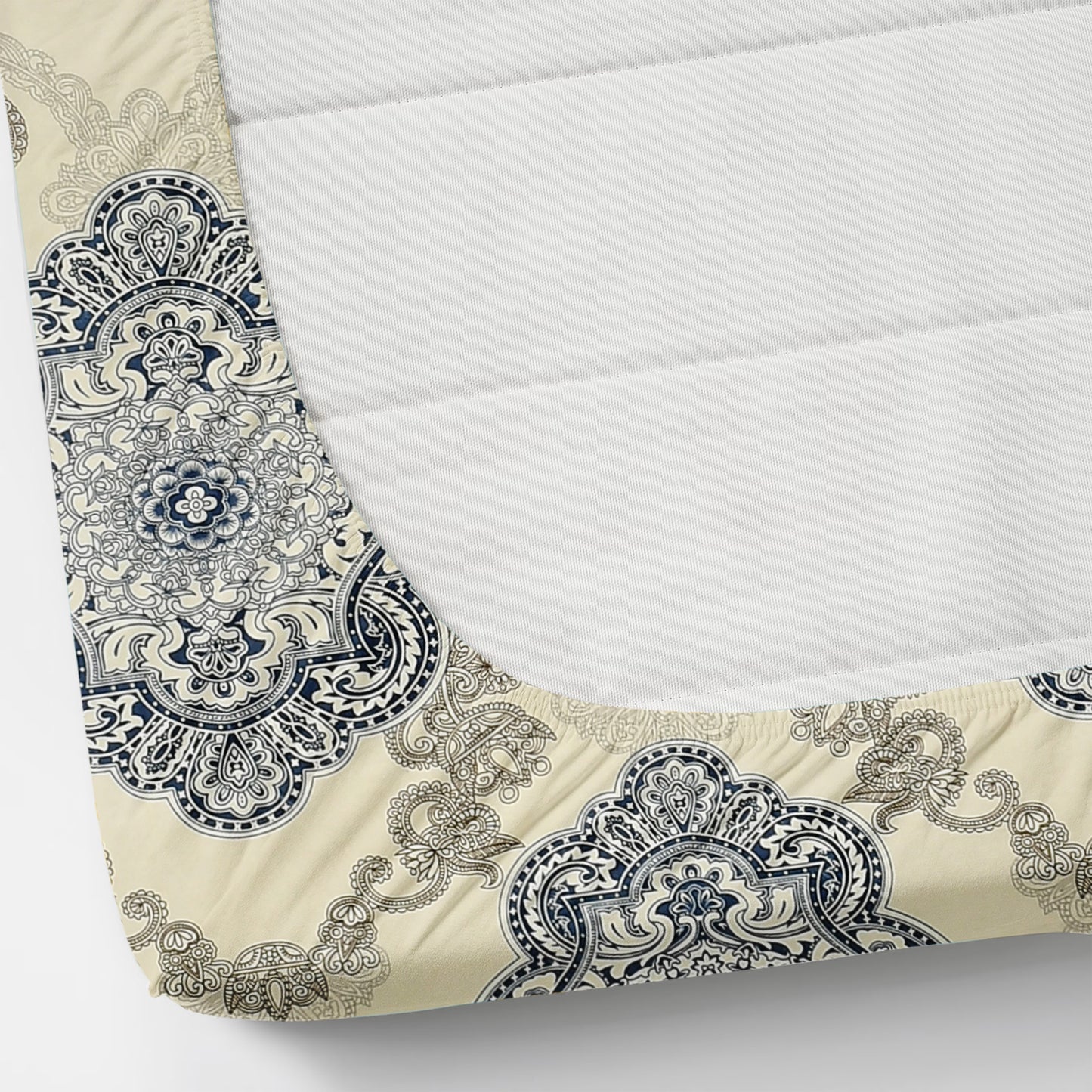 Furnofy 140 GSM Fitted  Double Bedsheet (78"x72" + 6" Pocket Size) with 2 Pillow Covers (18x27 inches) - Abstract Cream