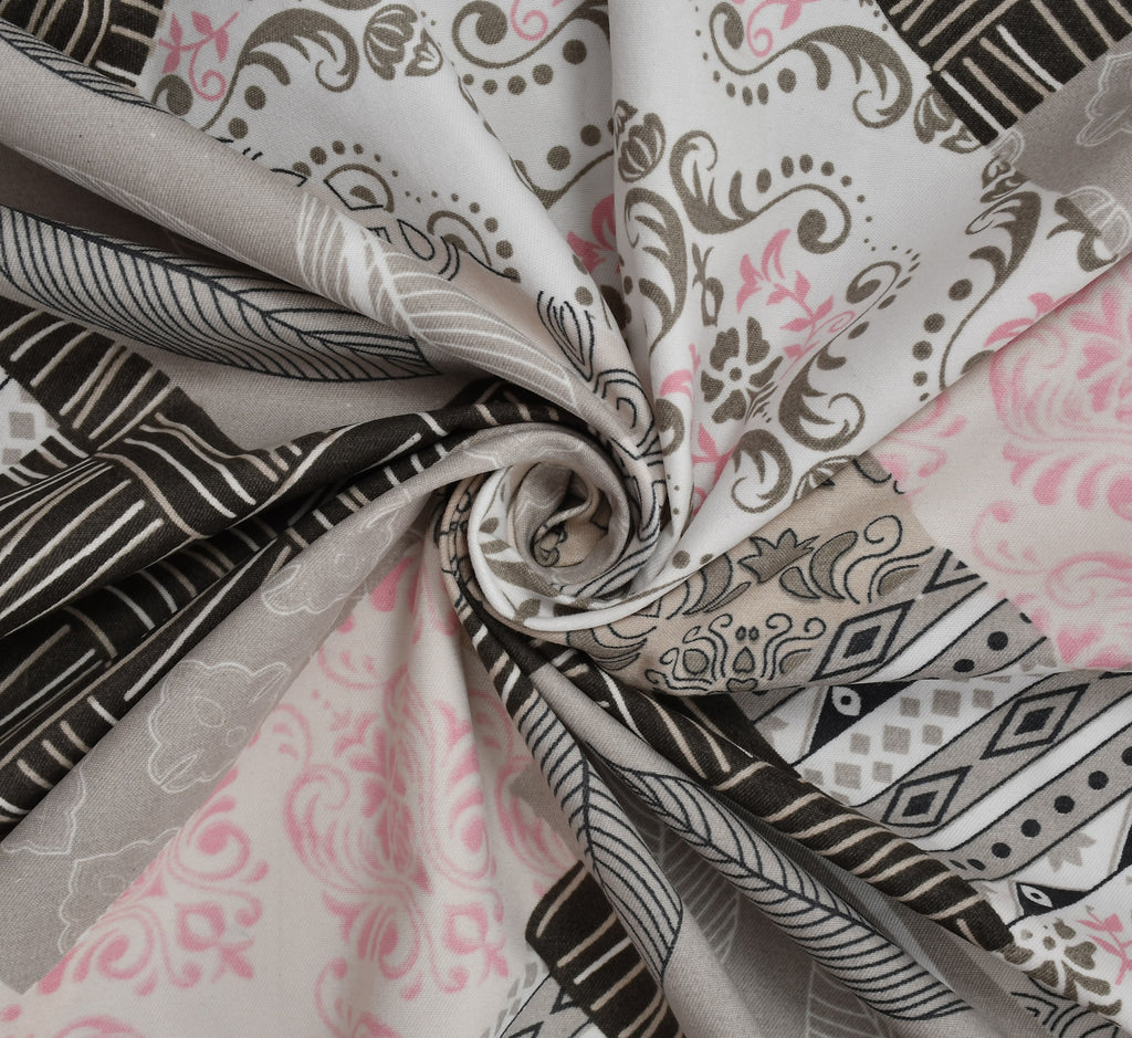 Furnofy Premium Printed Double Bedsheet (90x100 Inches) with 2 Pillow Covers (Flat, Geometric) - Pink & Grey