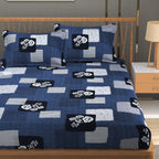 Furnofy Super Premium Printed King Bedsheet (108x108 Inches) with 2 Pillow Covers (Gift Set) - Flat, Blue & Black