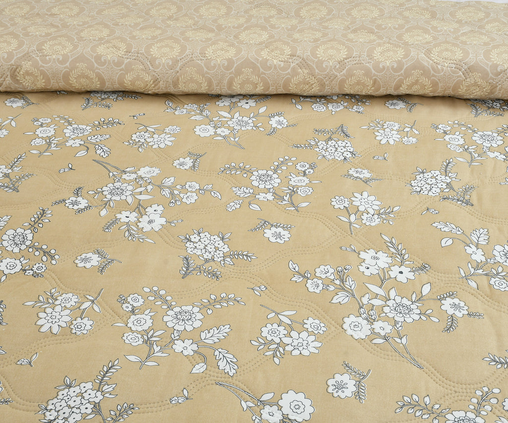 Furnofy 200 GSM Premium King Size Reversible Comforter/Quilt (220x224 cm) - Microfiber, Pack of 1, Floral Brown