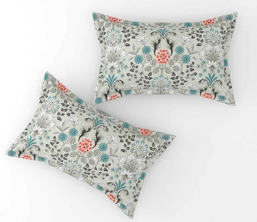 Furnofy 140 GSM Double Bedsheet (90x100 Inches) with 2 Pillow Covers (Flat, White-Blue Flowers), Soft & Durable