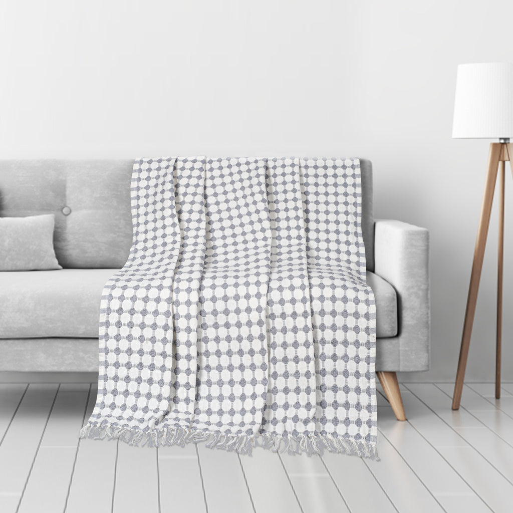 Furnofy Decorative Cotton Sofa Throws for Home Decor (127 x 152) Cms - White Checkered