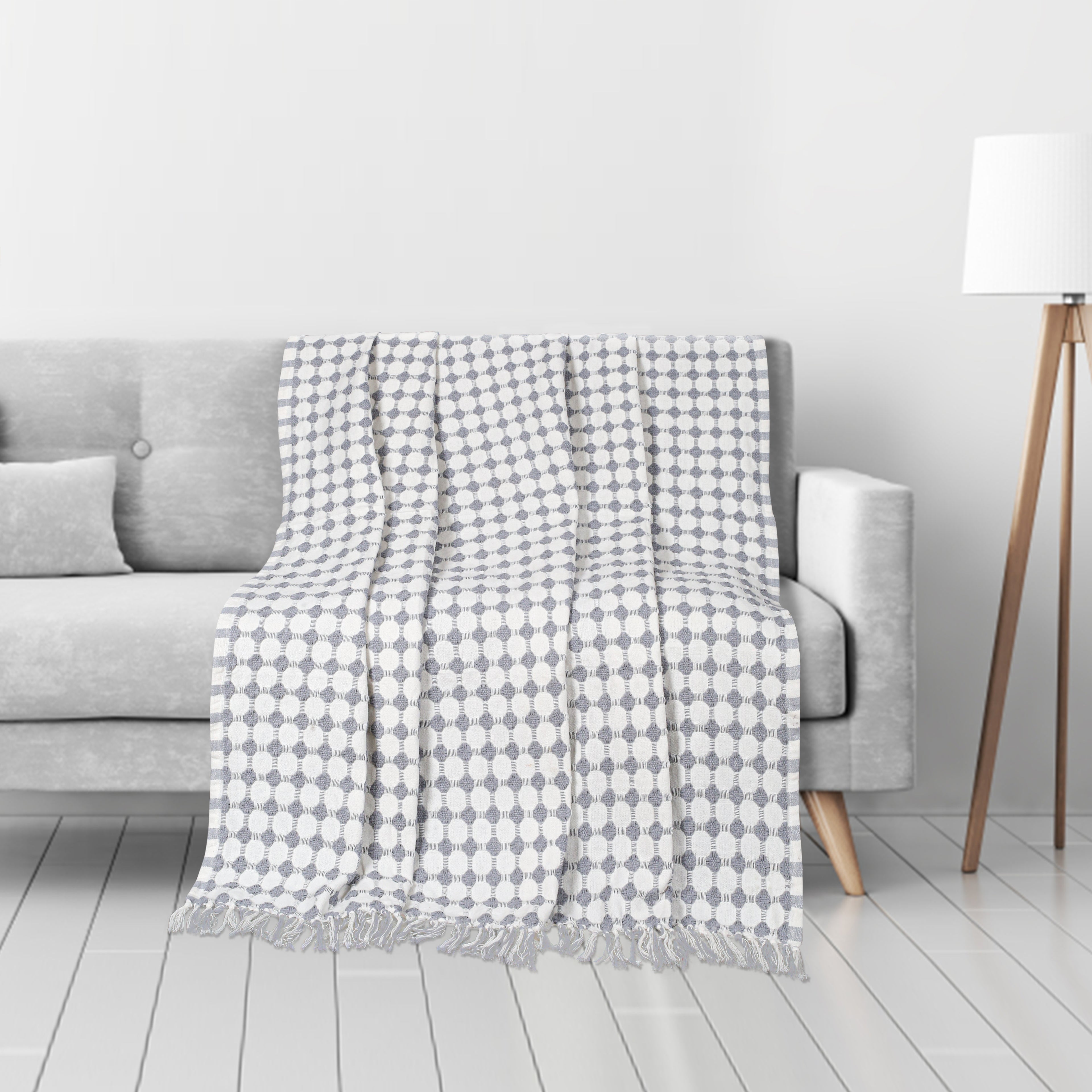 Furnofy Decorative Cotton Sofa Throws for Home Decor (127 x 152) Cms - White Checkered