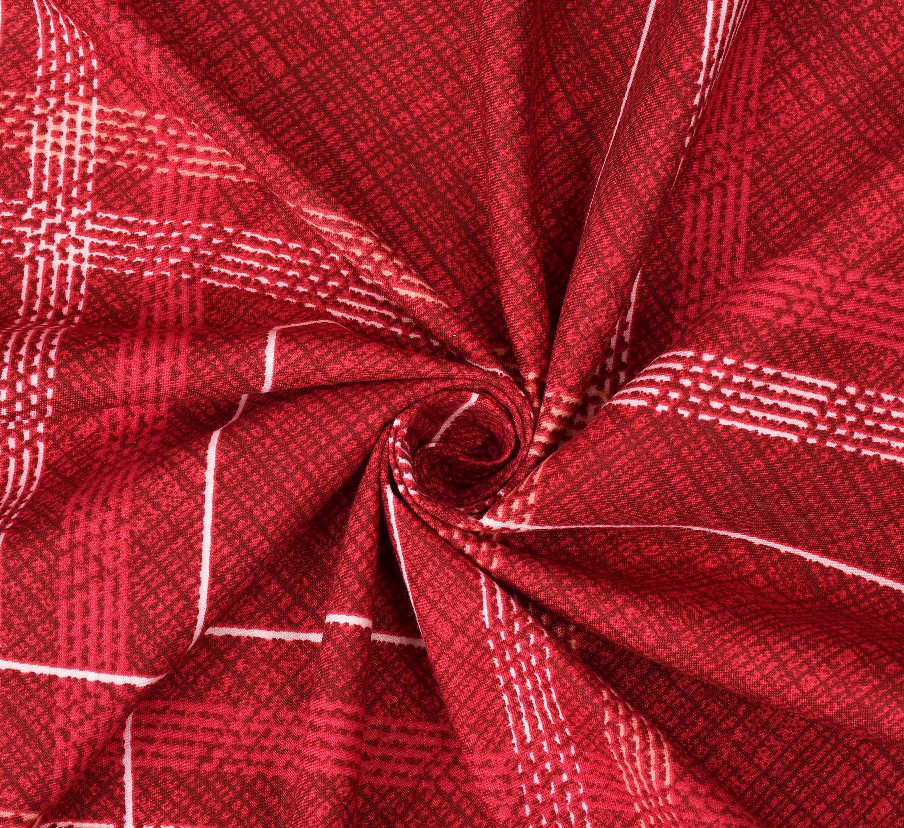 Furnofy Premium Fitted Double Bedsheet with 2 Pillow Covers (L-78" x B-72" + 6" Pocket) - Fitted, Red & White
