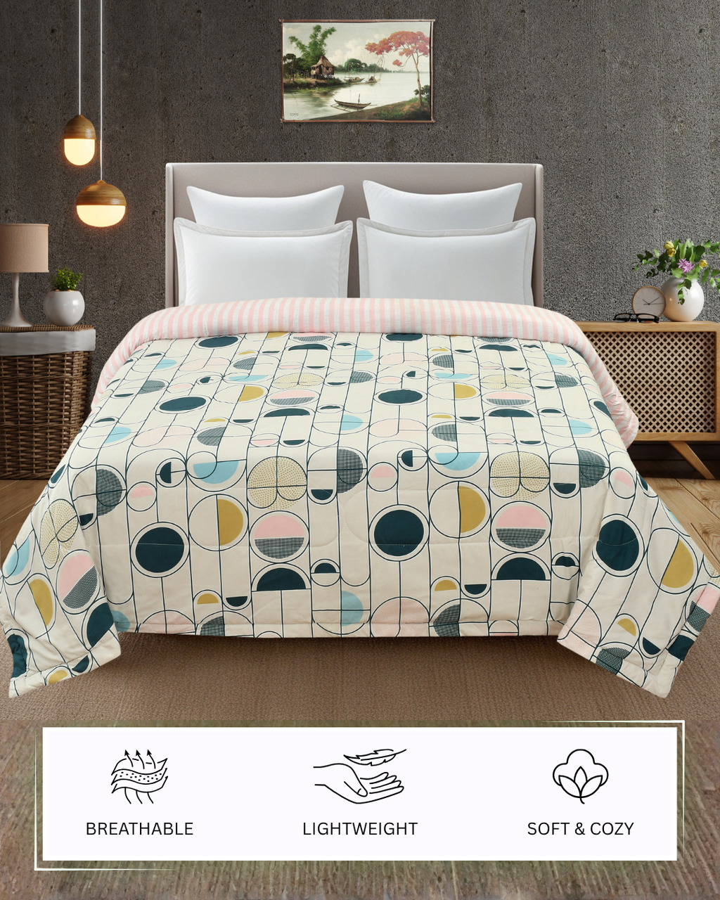 Furnofy 220 GSM Premium King Size Reversible Comforter/Quilt (220x224 cm) - Microfiber, Pack of 1