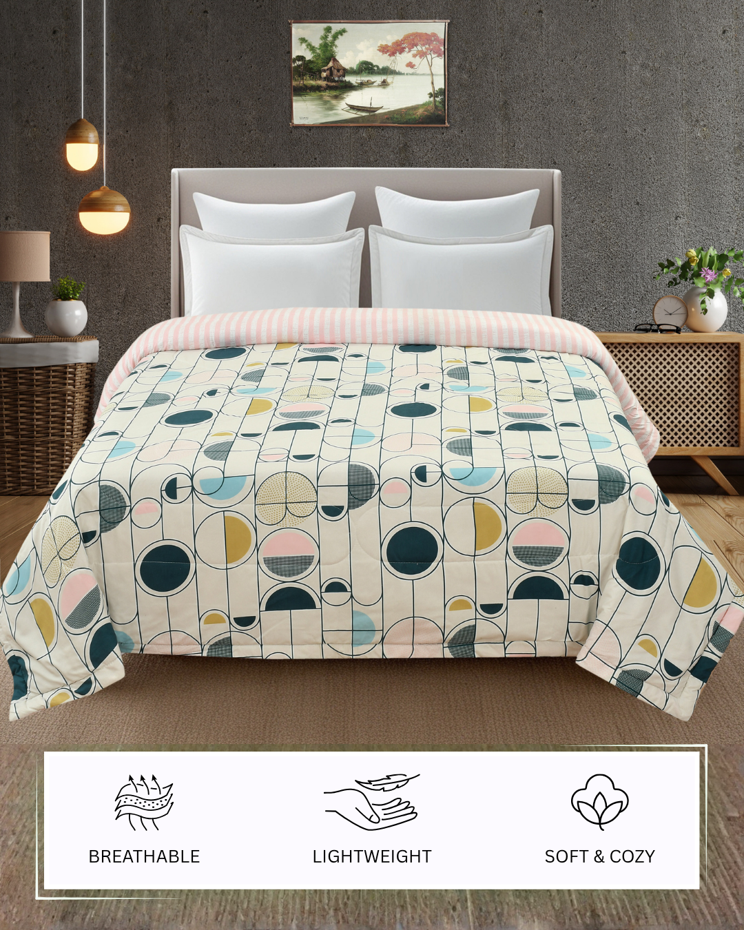 Furnofy 220 GSM Premium King Size Reversible Comforter/Quilt (220x224 cm) - Microfiber, Pack of 1